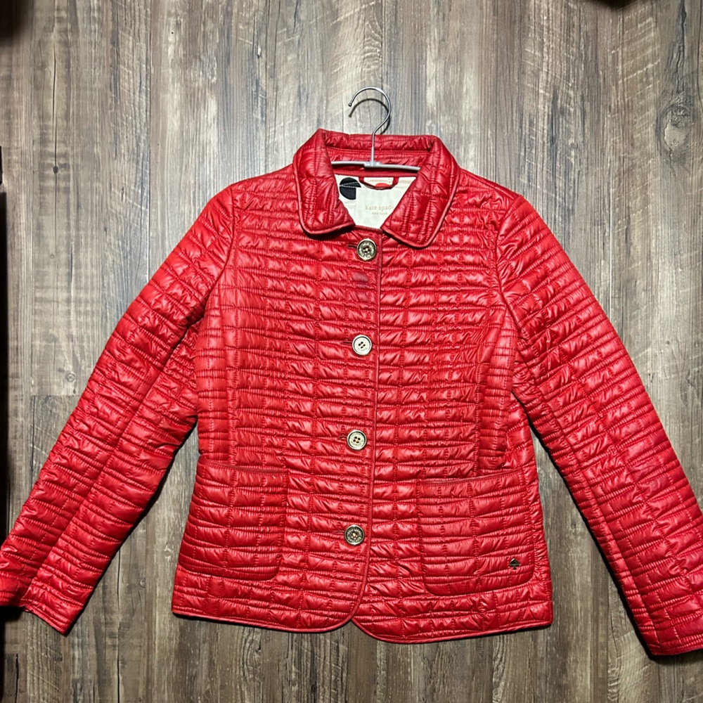 Kate Spade Quilted Jacket with Gold Buttons & Polka Dot Lining. Size Small.